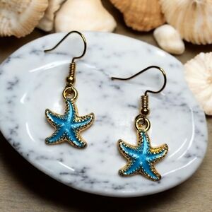 NEW Women's Starfish Summer Beach Gold and Blue Fashion‎ Jewelry Earrings